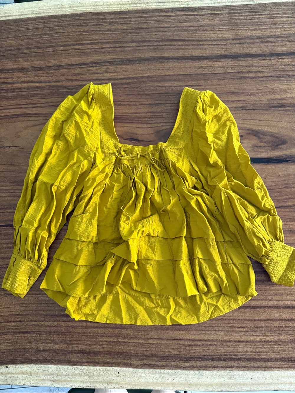 Maeve Mustard Yellow Tiered Ruffle Peasant Blouse - Picture 2 of 3